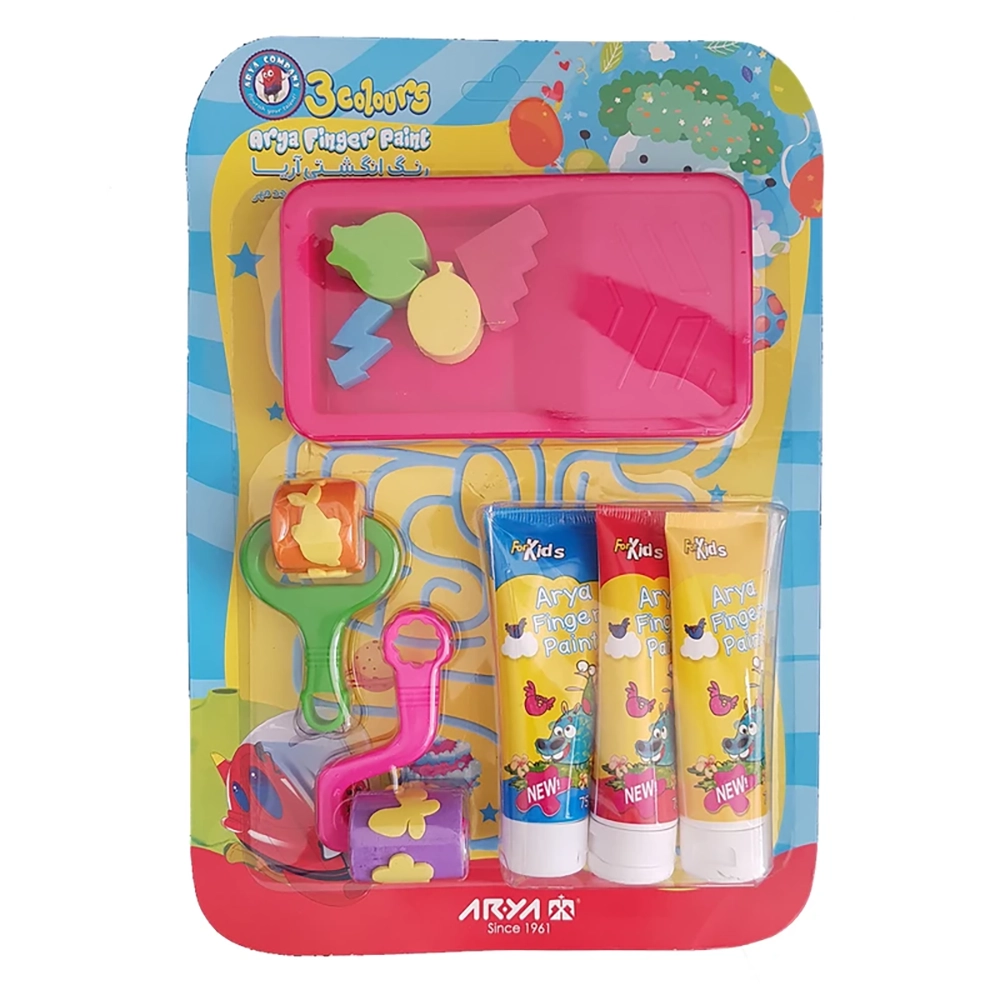 رنگ انگشتی 3 رنگ تیوپی با غلطک و سینی آریا کد 7020 - Image 2